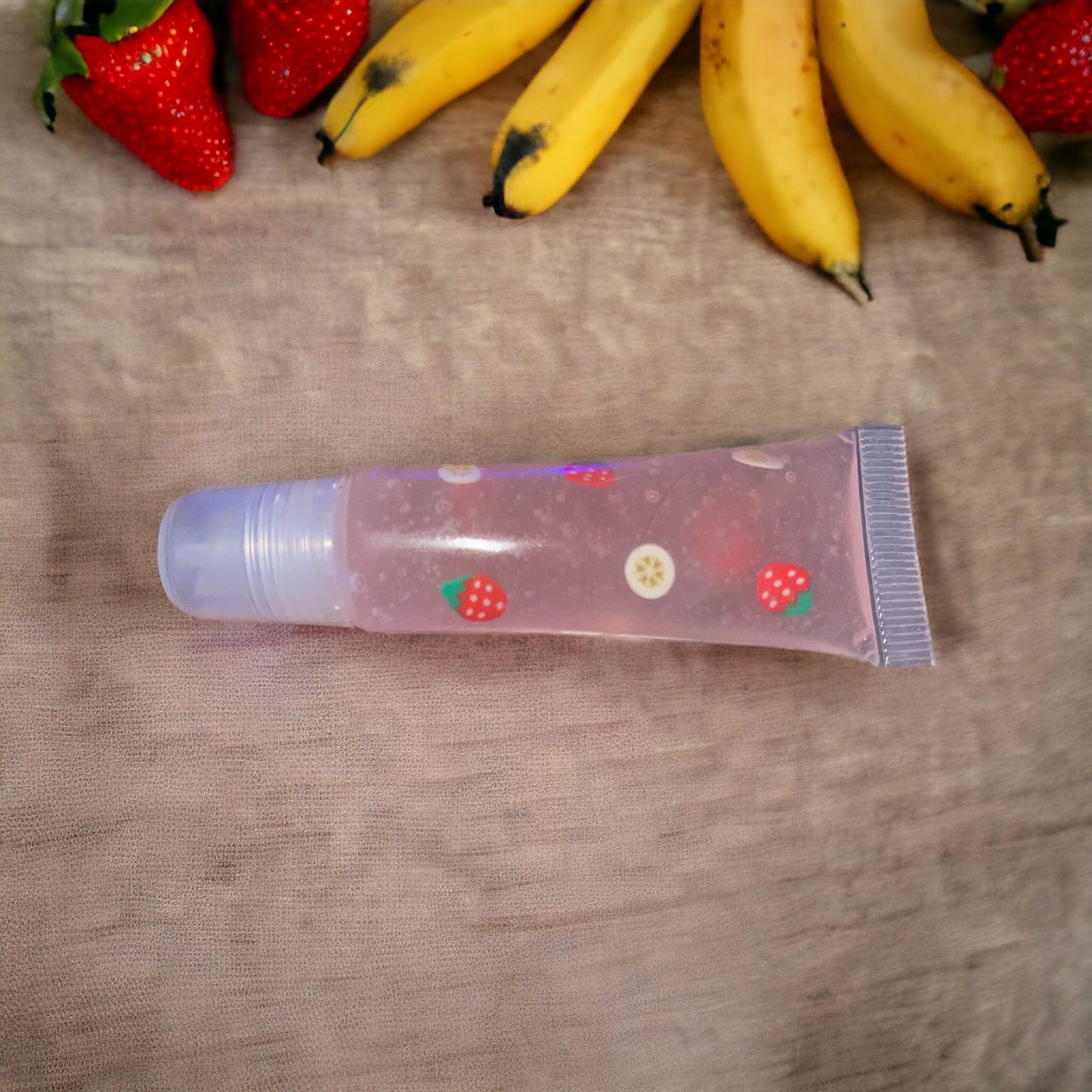 Strawberry lipgloss - banana lip gloss - smoothie flavored - fruit scented - vegan lipgloss - organic lipgloss - clear lipgloss - shine